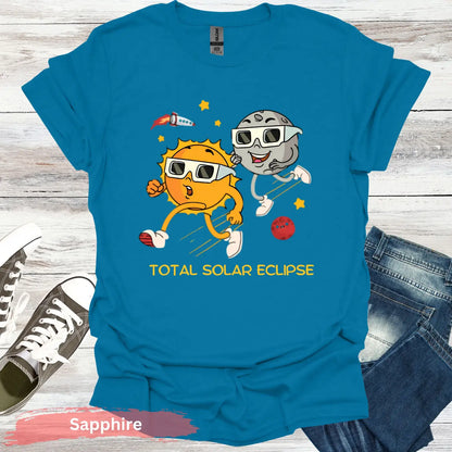 Funny Solar Eclipse Cartoon T-shirt - S / Sapphire - Physical Item