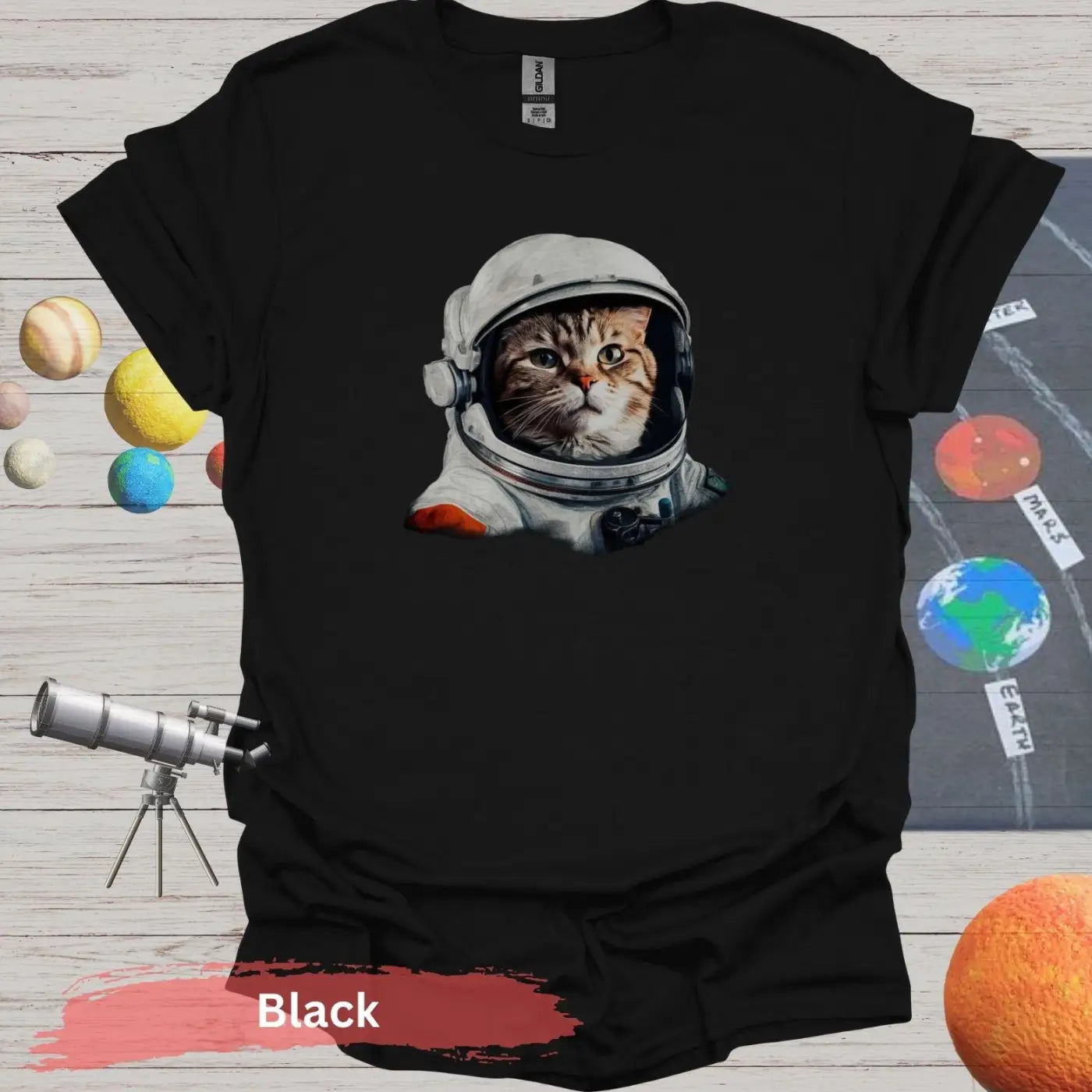 Astronaut Cat T-Shirt - S - Unisex / Black - Physical Item