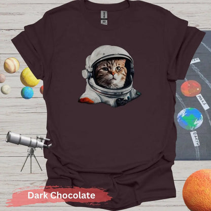 Astronaut Cat T-Shirt - S - Unisex / Dark Chocolate - Physical Item