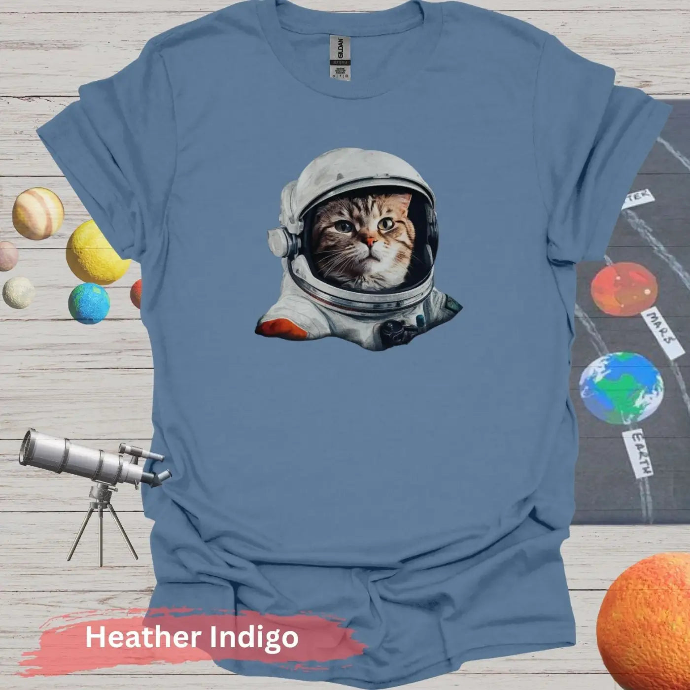 Astronaut Cat T-Shirt - S - Unisex / Heather Indigo - Physical Item