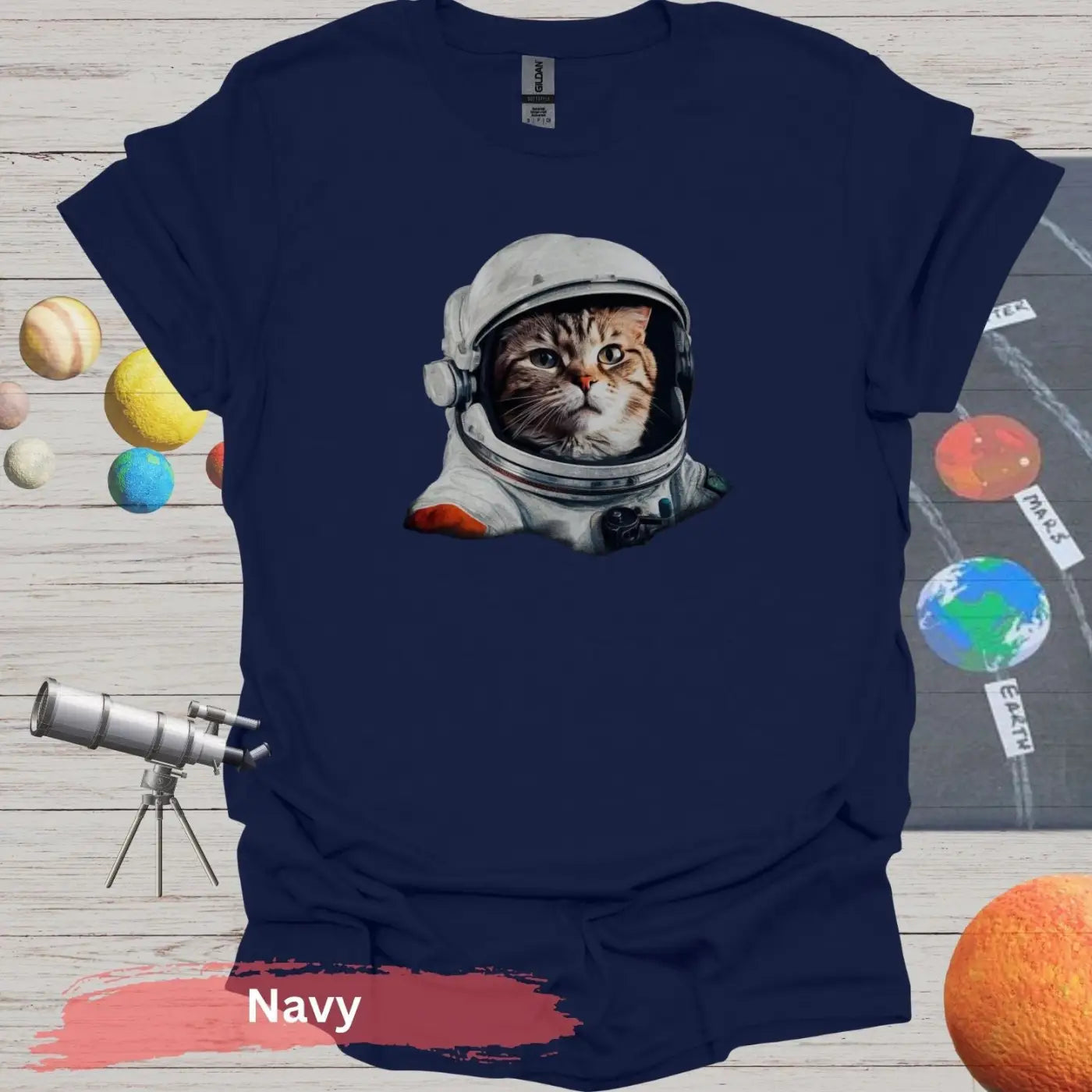 Astronaut Cat T-Shirt - S - Unisex / Navy - Physical Item