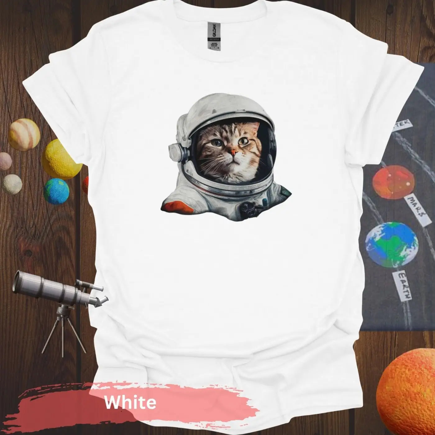 Astronaut Cat T-Shirt - S - Unisex / White - Physical Item