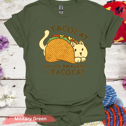 Tacocat Spelled Backwards T-shirt - S / Military Green - Physical Item