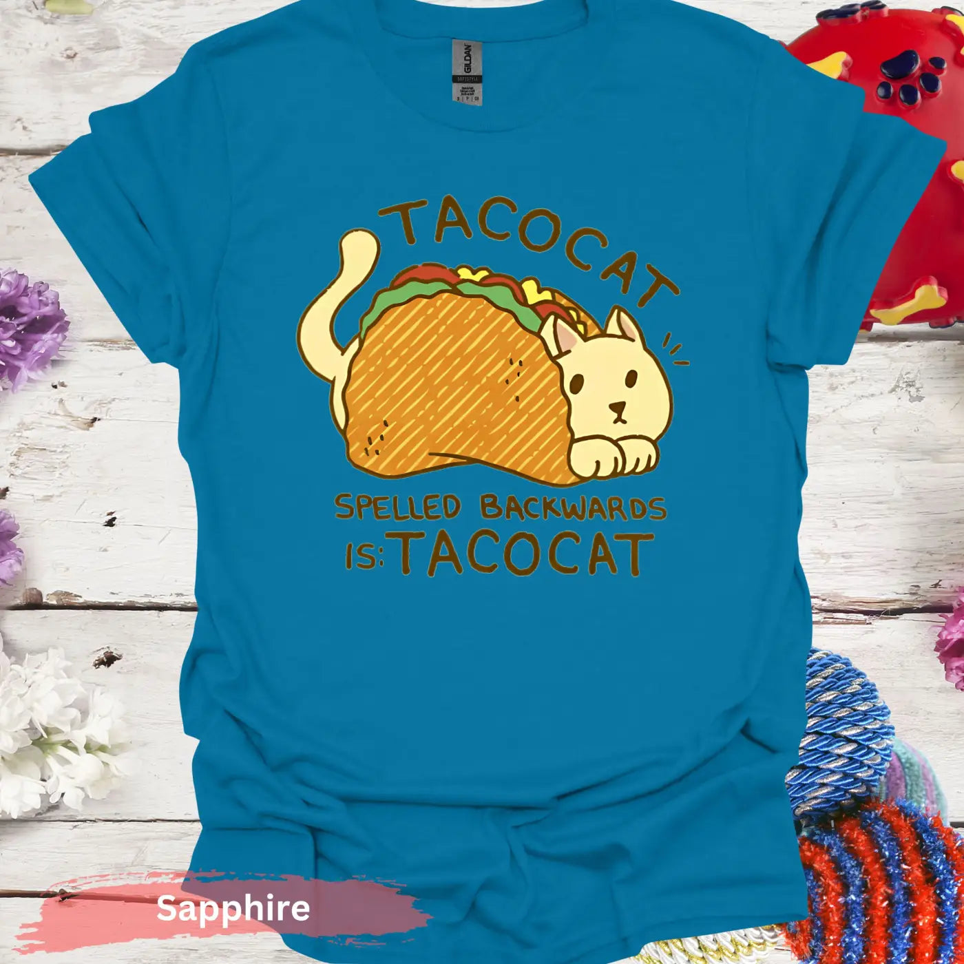 Tacocat Spelled Backwards T-shirt - S / Sapphire - Physical Item