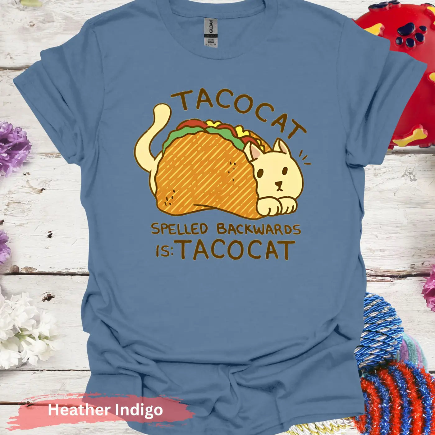 Tacocat Spelled Backwards T-shirt - S / Heather Indigo - Physical Item