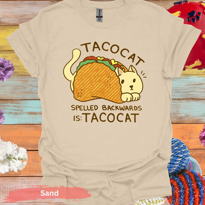 Tacocat Spelled Backwards T-shirt - S / Sand - Physical Item