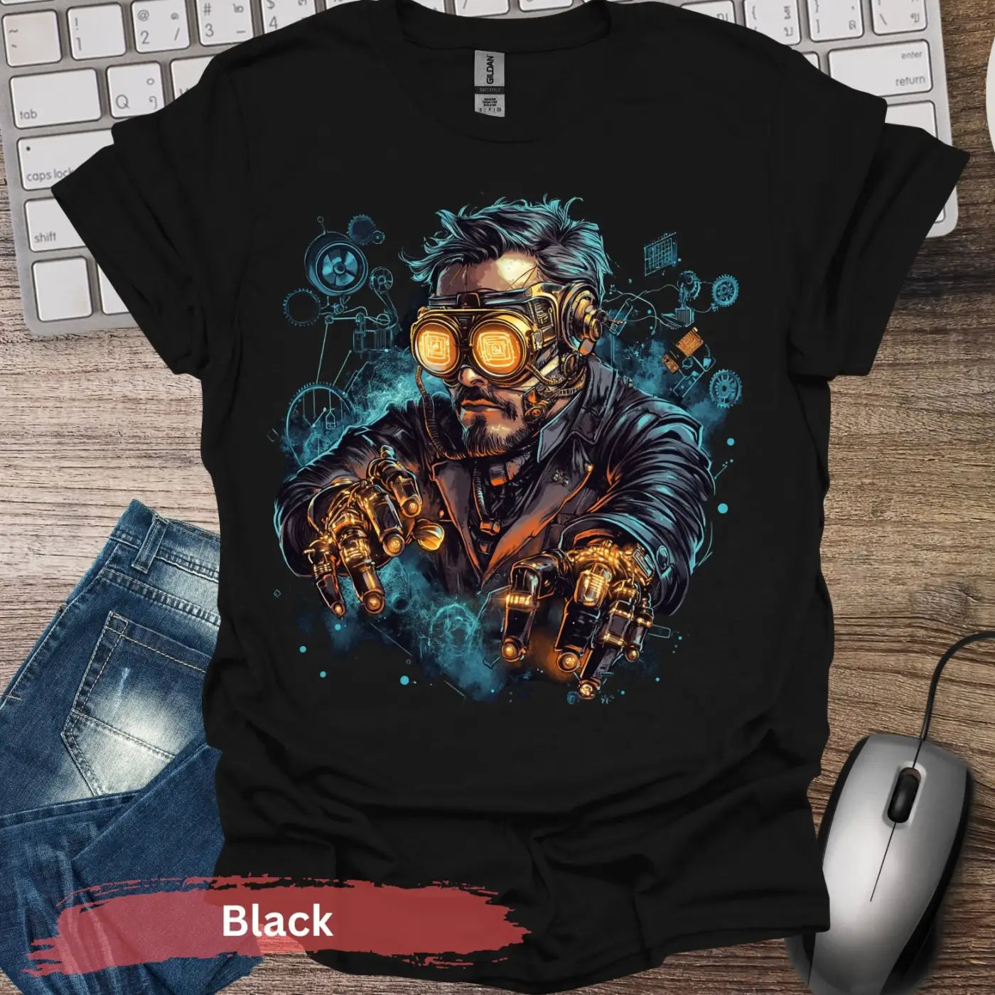 Futuristic Steampunk Inventor T-Shirt - S / Black - Physical Item