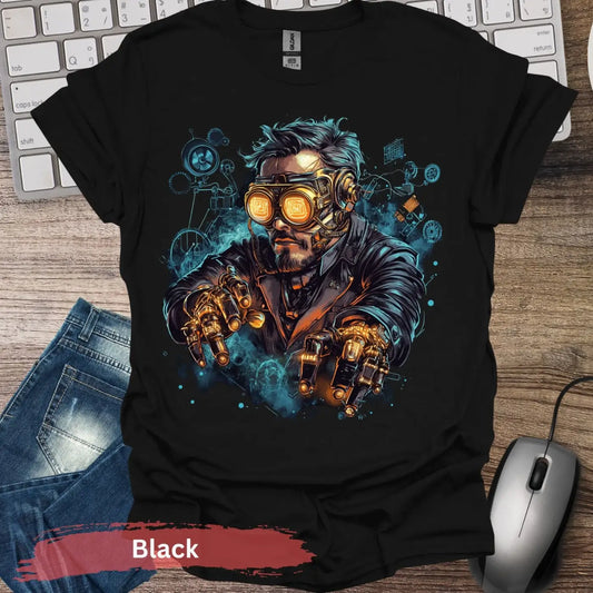 Futuristic Steampunk Inventor T-Shirt - S / Black - Physical Item