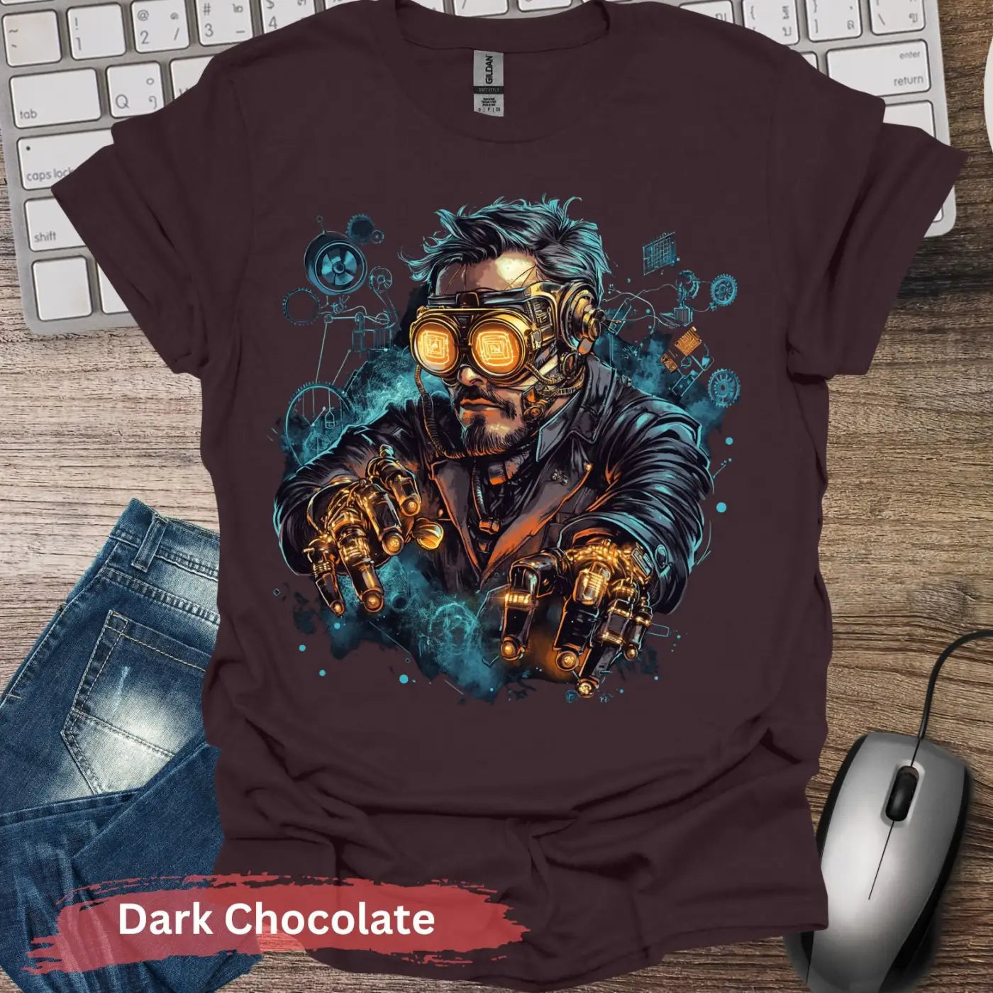 Futuristic Steampunk Inventor T-Shirt - S / Dark Chocolate - Physical Item