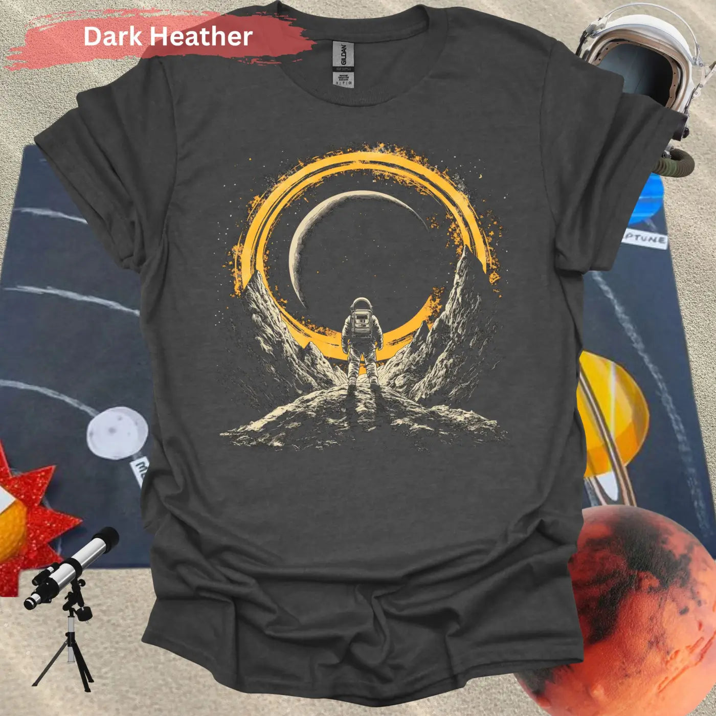 Galactic Eclipse Astronaut in Cosmic Splendor T-shirt - Physical Item