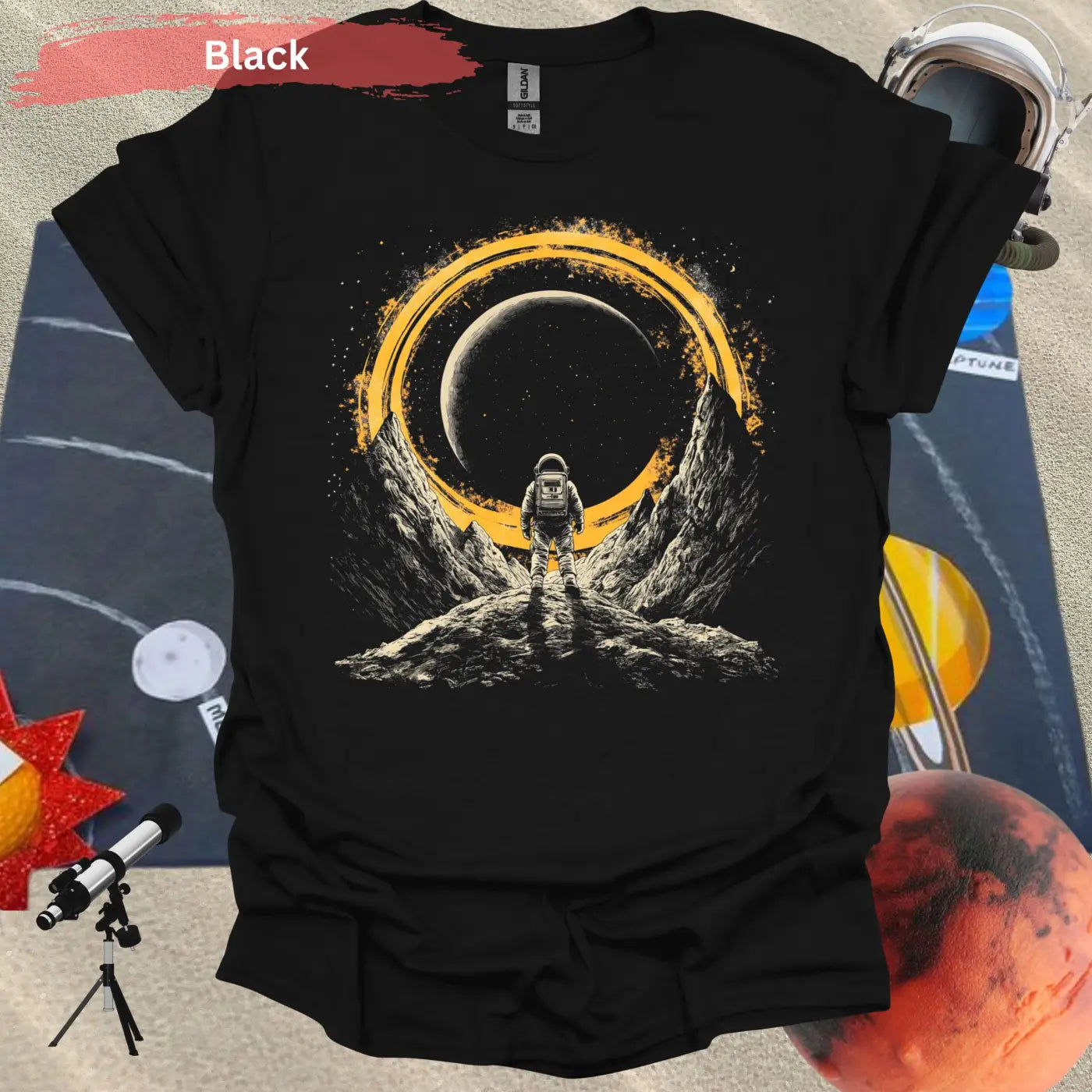 Galactic Eclipse Astronaut in Cosmic Splendor T-shirt - Physical Item