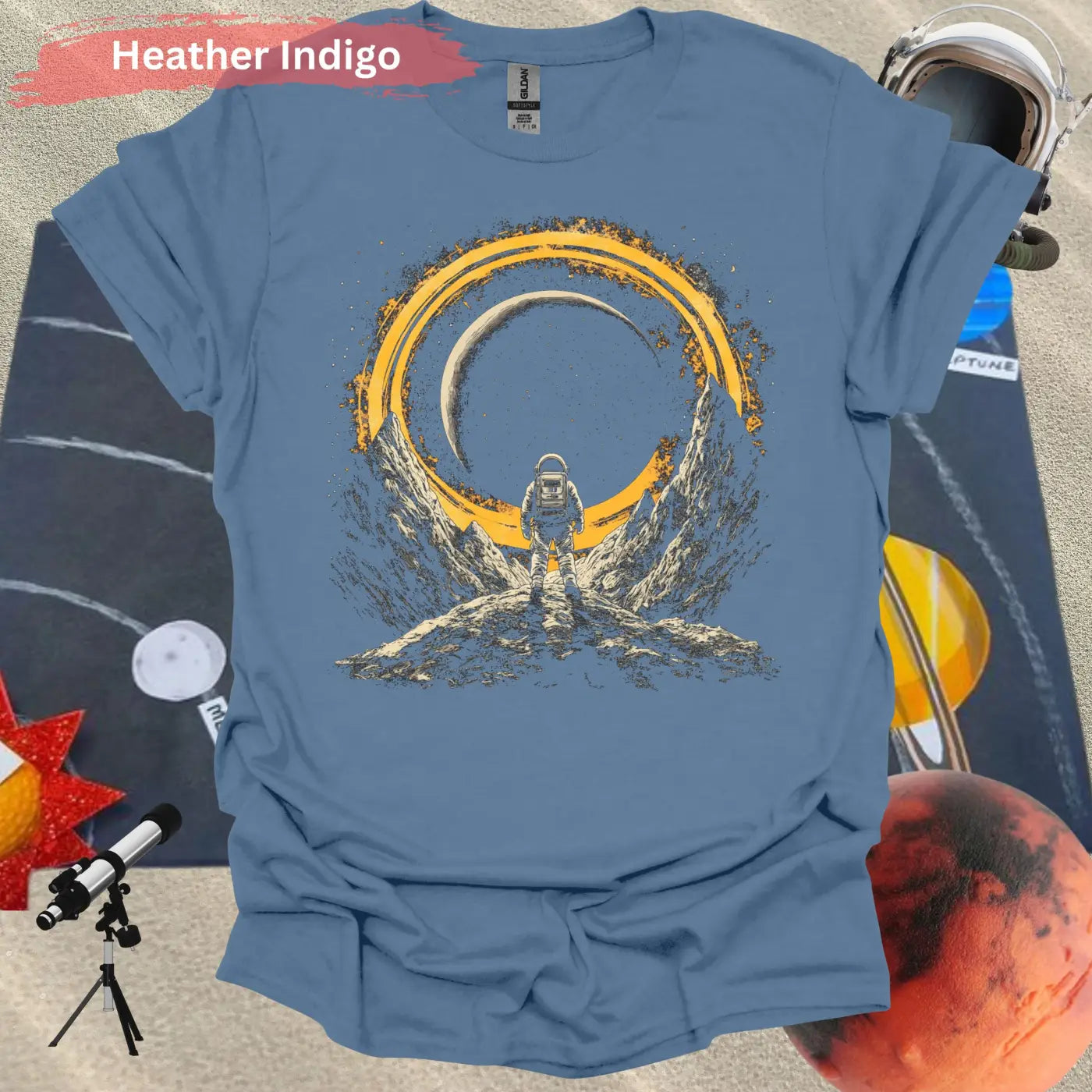 Galactic Eclipse Astronaut in Cosmic Splendor T-shirt - Physical Item