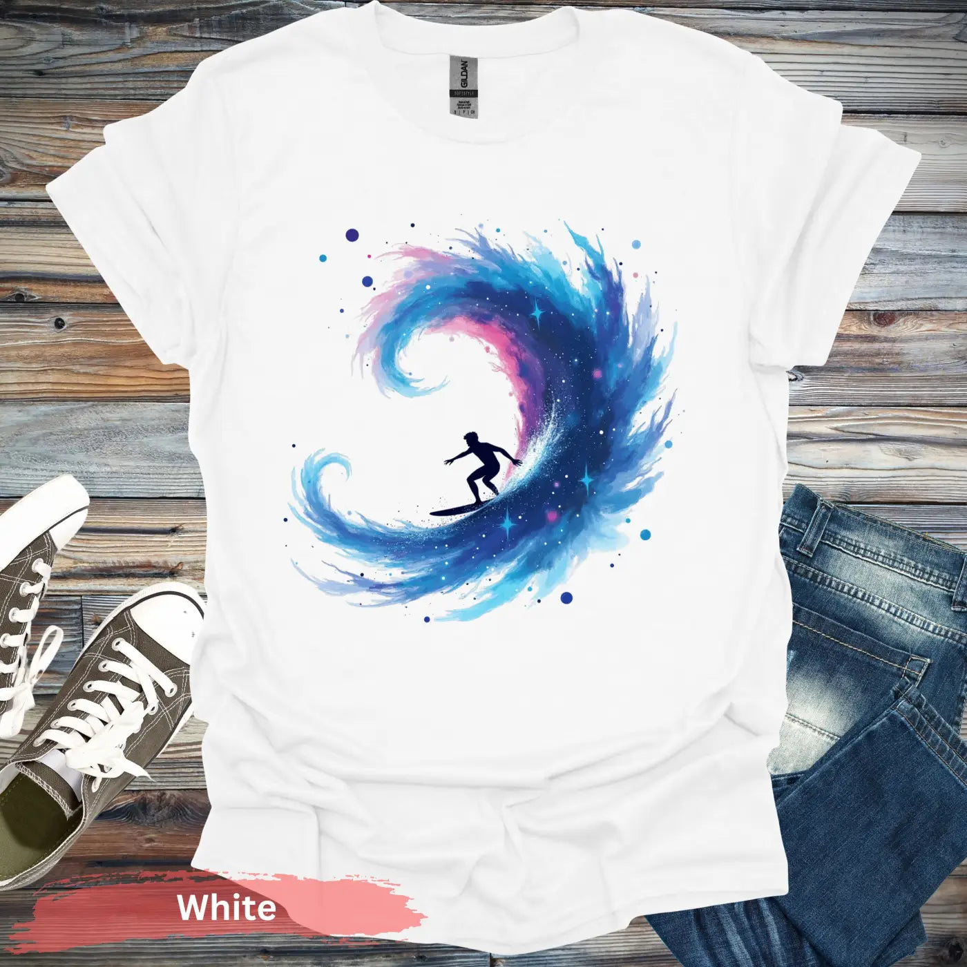 Galactic Surfing Adventure T-shirt - S / White - Physical Item