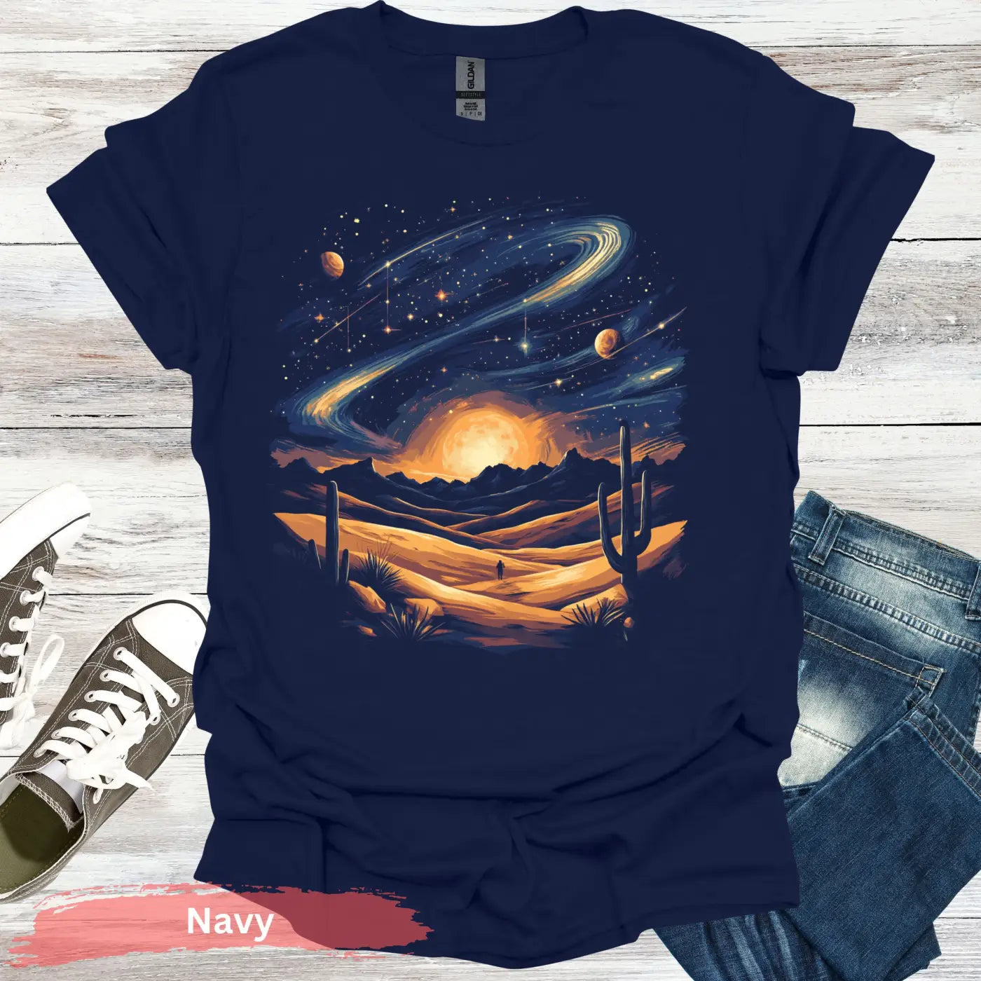 Galaxy Desert Landscape T-Shirt - S / Navy - Physical Item