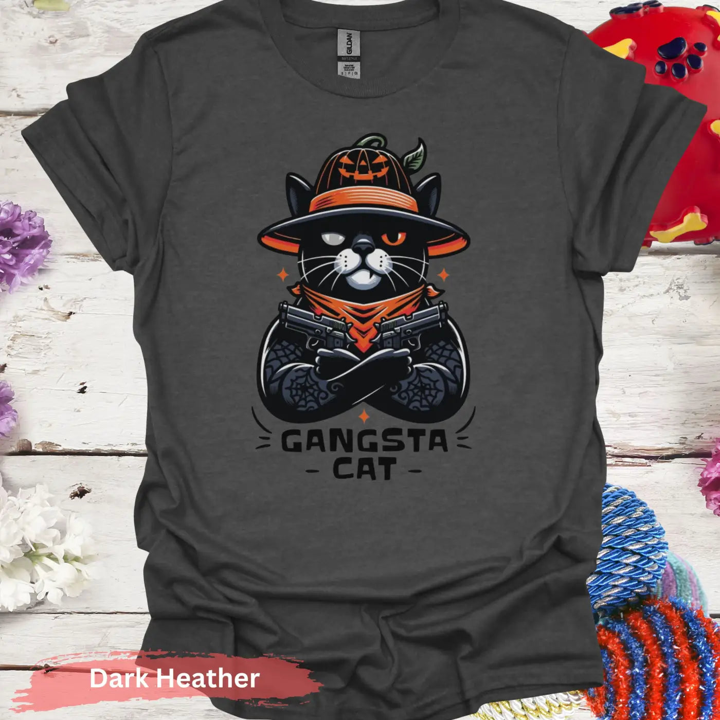 Gangsta Cat T-shirt - S / Dark Heather - Physical Item