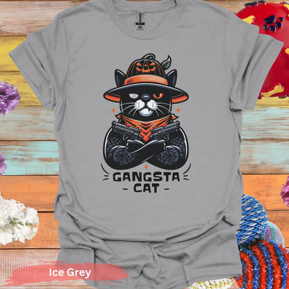 Gangsta Cat T-shirt - S / Ice Grey - Physical Item