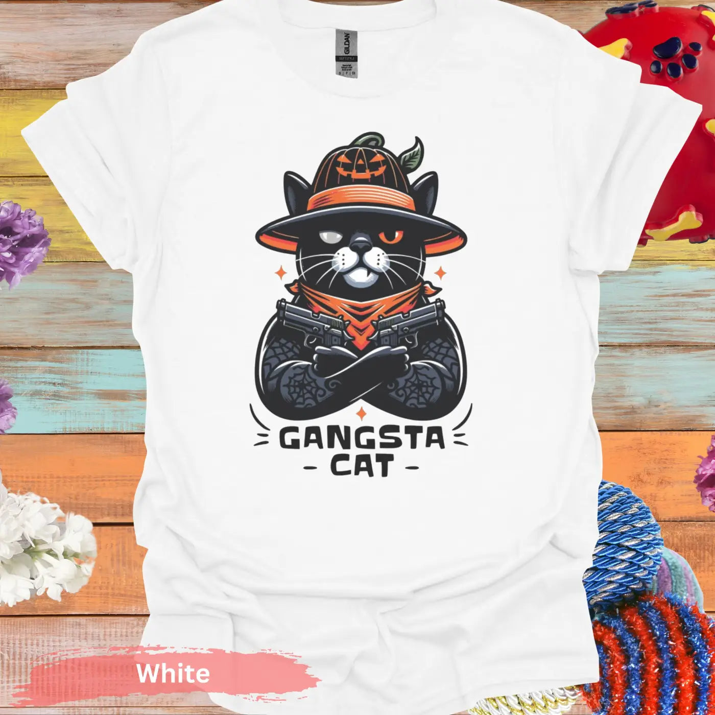 Gangsta Cat T-shirt - S / White - Physical Item