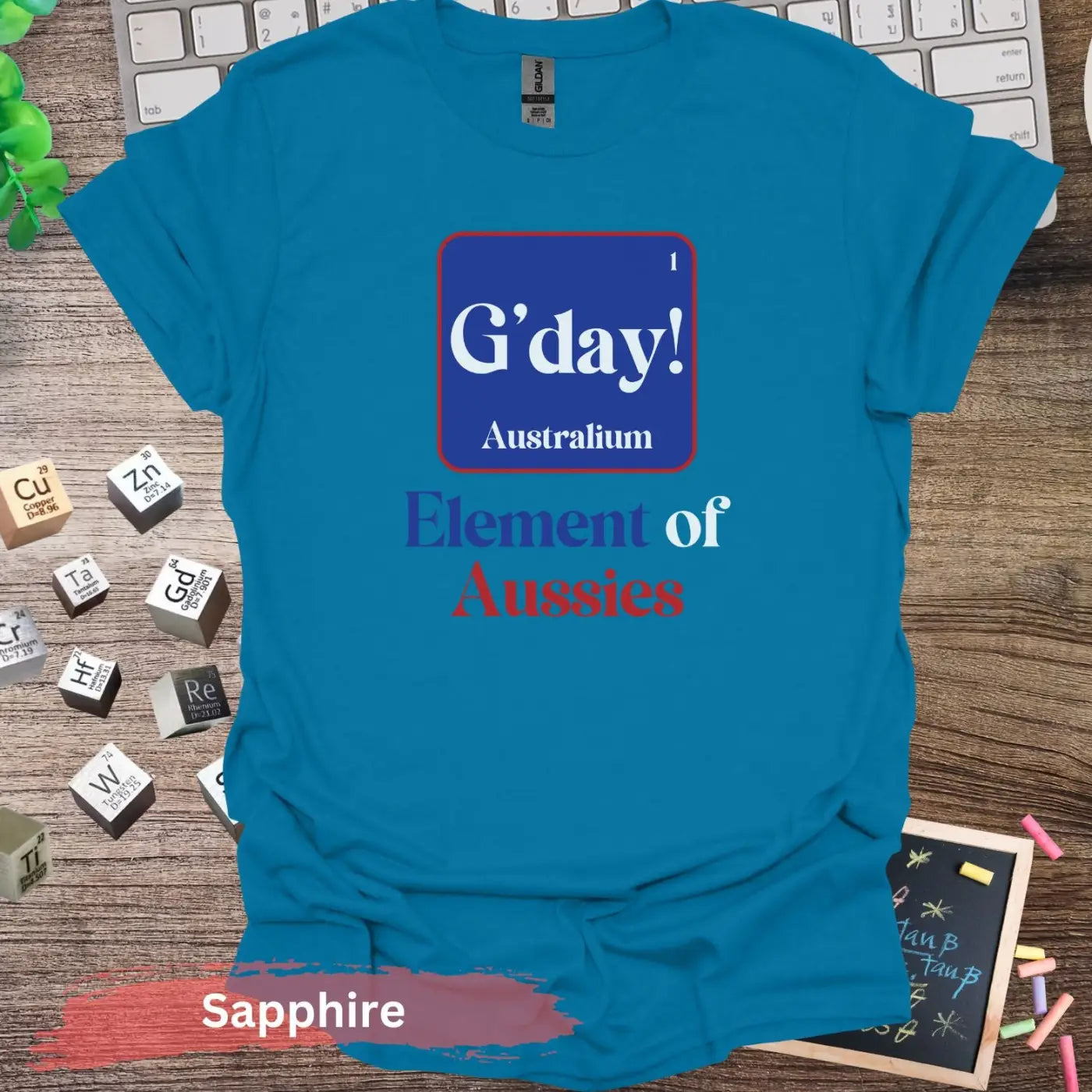 G’day Australium Element of Aussies T-shirt - S / Sapphire - Physical Item