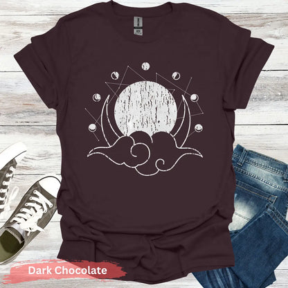 Geometric Moon Phases T-Shirt - S / Dark Chocolate - Physical Item