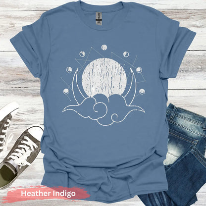 Geometric Moon Phases T-Shirt - S / Heather Indigo - Physical Item