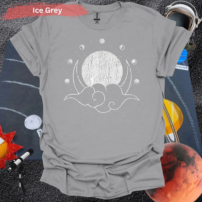 Geometric Moon Phases with Clouds T-Shirt - S / Ice Grey - Physical Item