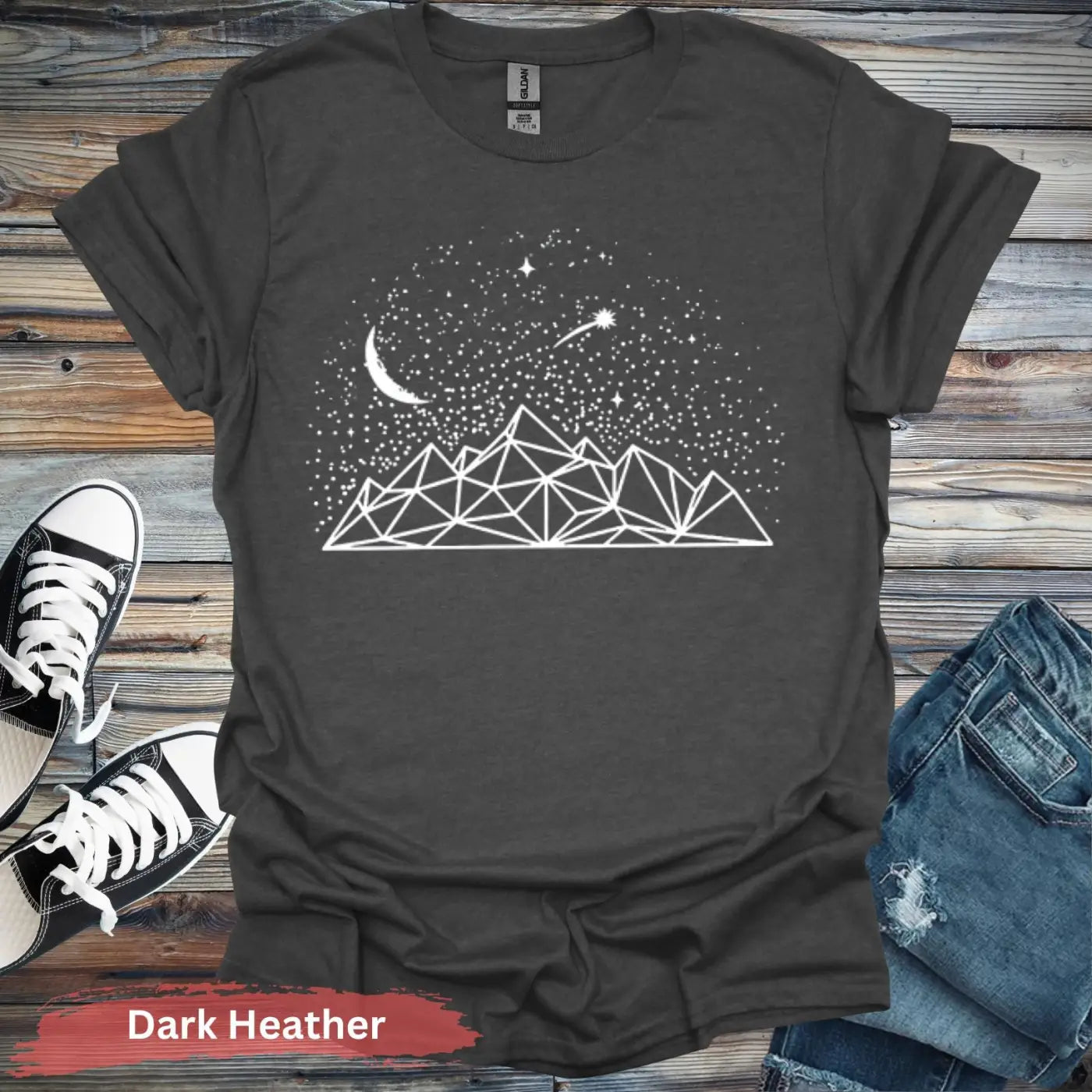 Geometric Mountains and Stars T-Shirt - S / Dark Heather - Physical Item