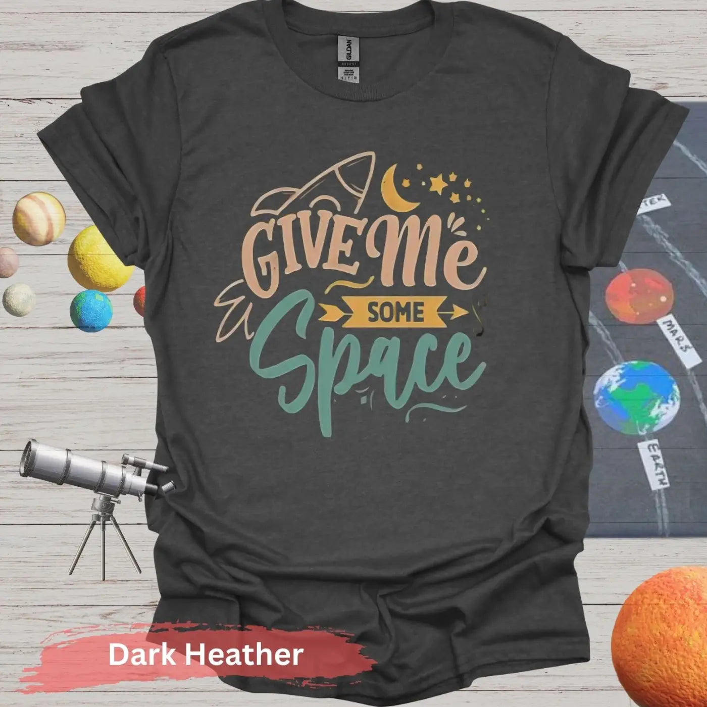 Give Me Some Space Rocket Moon T-Shirt - S / Dark Heather - Physical Item