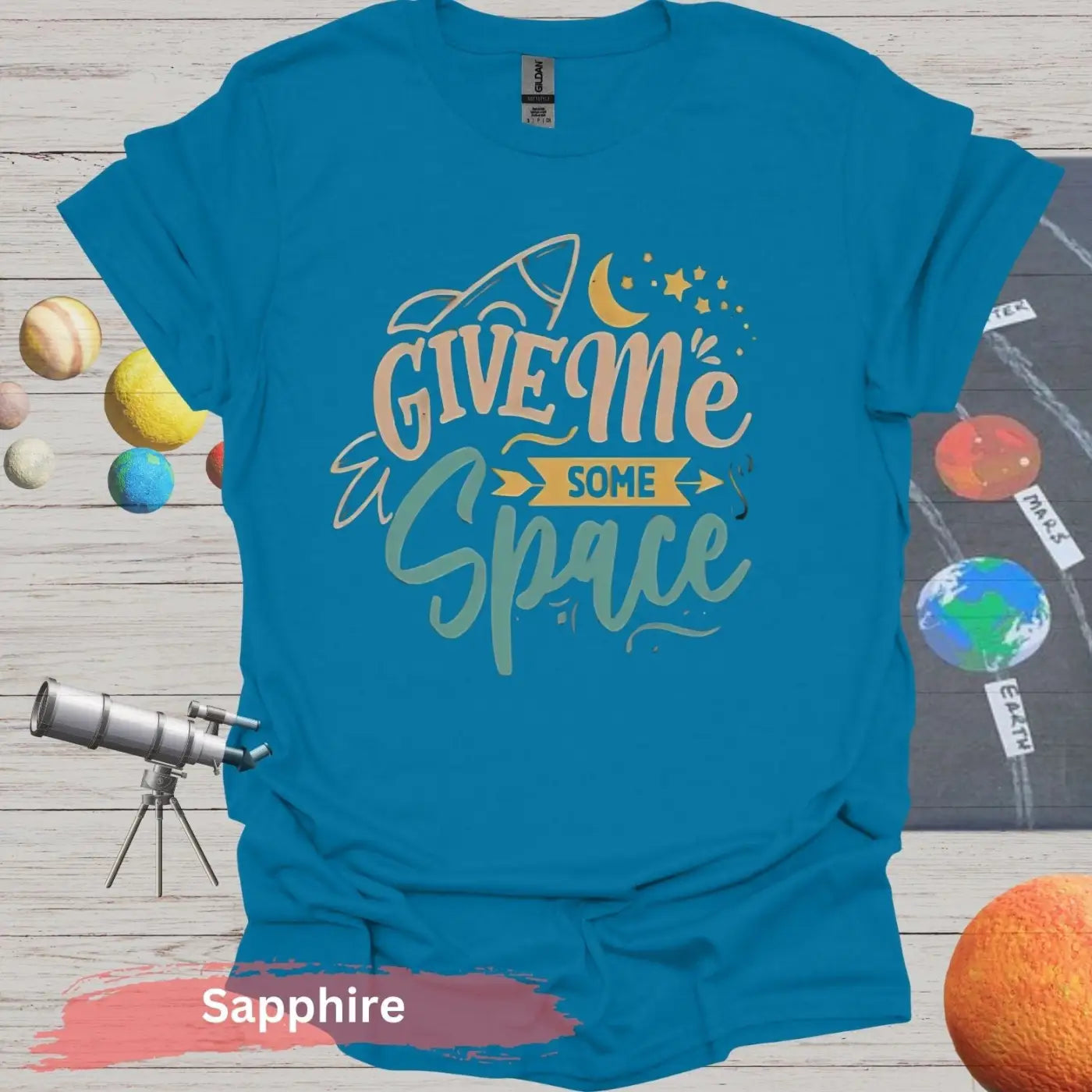 Give Me Some Space Rocket Moon T-Shirt - S / Sapphire - Physical Item