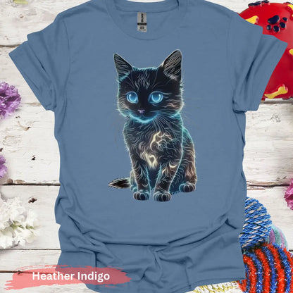 Glowing Neon Cat T-shirt - S / Heather Indigo - Physical Item