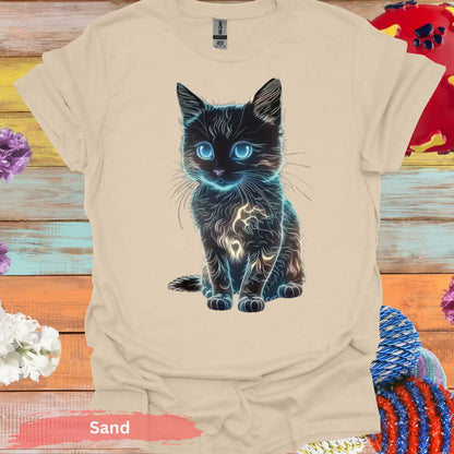 Glowing Neon Cat T-shirt - S / Sand - Physical Item