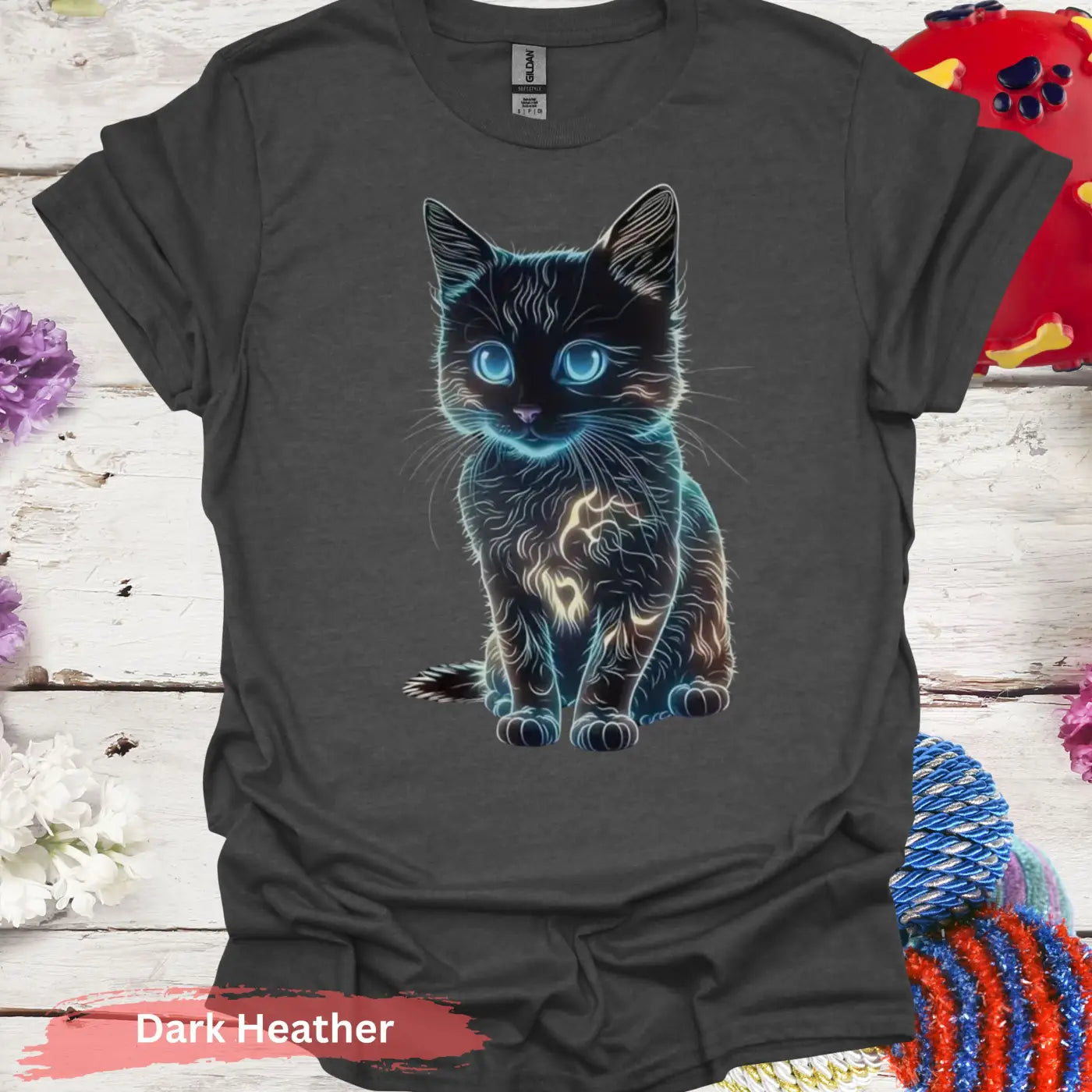 Glowing Neon Cat T-shirt - S / Dark Heather - Physical Item