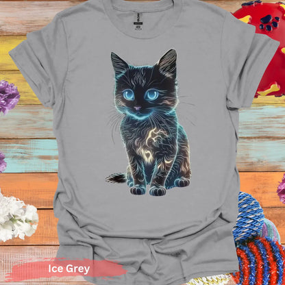 Glowing Neon Cat T-shirt - S / Ice Grey - Physical Item