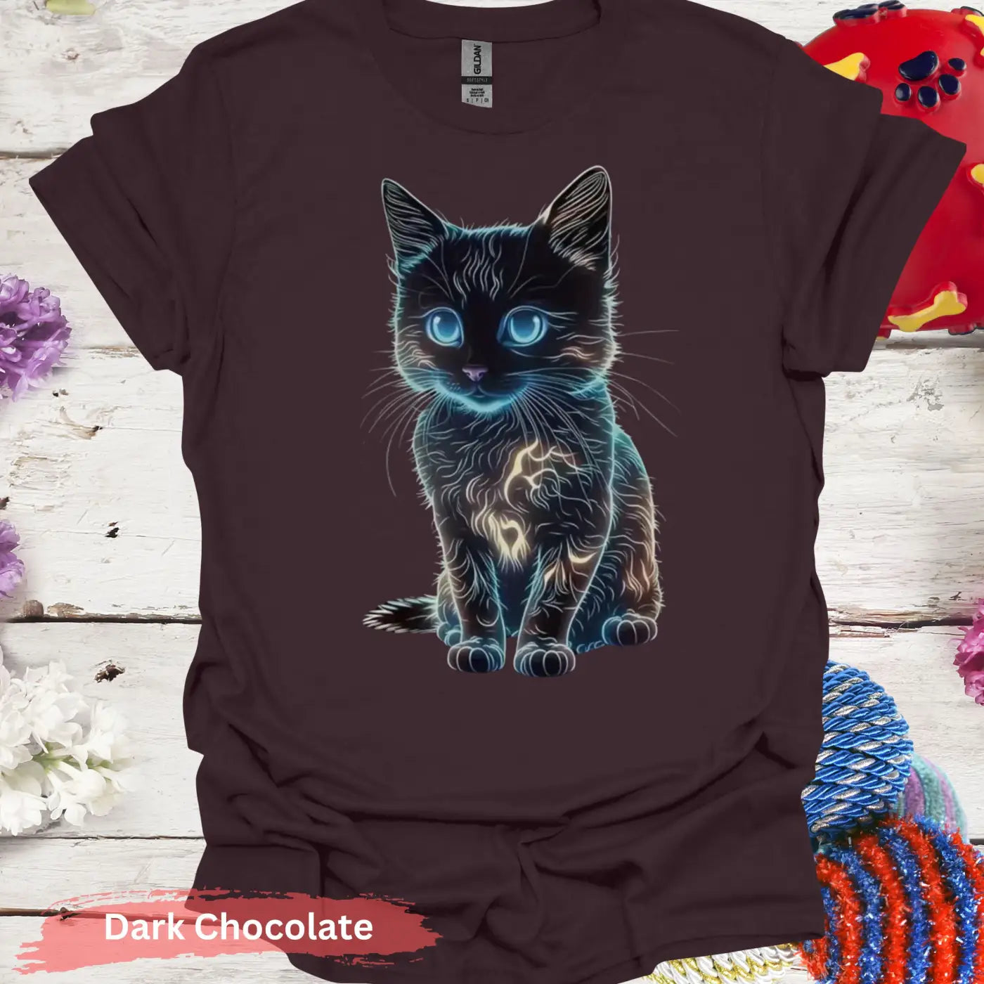 Glowing Neon Cat T-shirt - S / Dark Chocolate - Physical Item