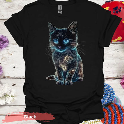 Glowing Neon Cat T-shirt - S / Black - Physical Item