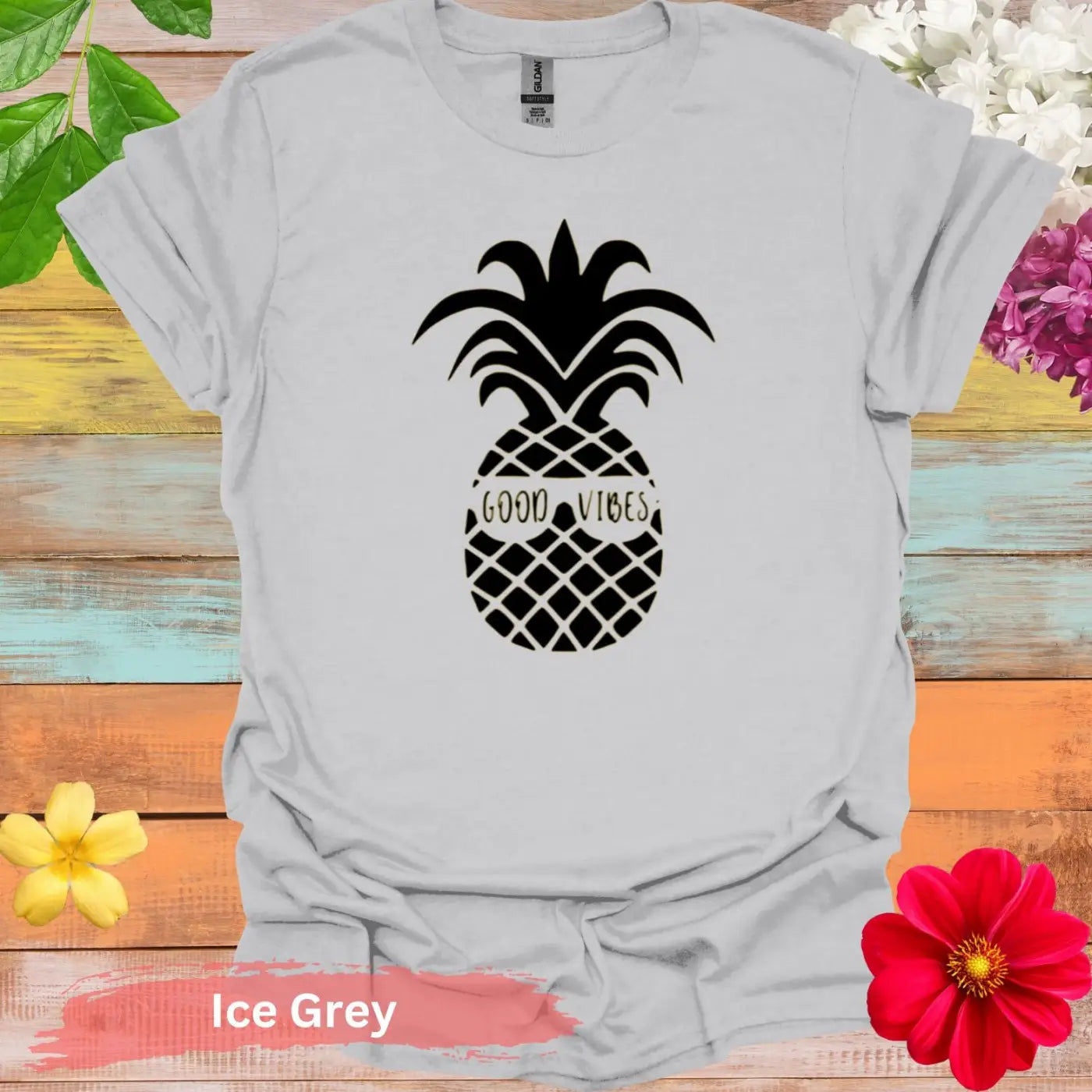 Good Vibes Pineapple Graphic T-shirt - S / Ice Grey - Physical Item