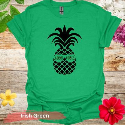 Good Vibes Pineapple Graphic T-shirt - S / Irish Green - Physical Item