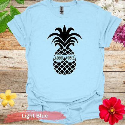 Good Vibes Pineapple Graphic T-shirt - S / Light Blue - Physical Item