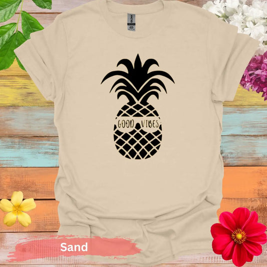 Good Vibes Pineapple Graphic T-shirt - S / Sand - Physical Item