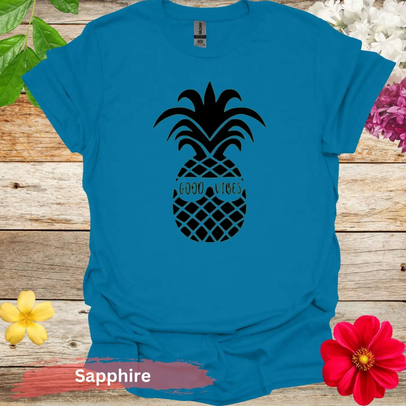 Good Vibes Pineapple Graphic T-shirt - S / Sapphire - Physical Item