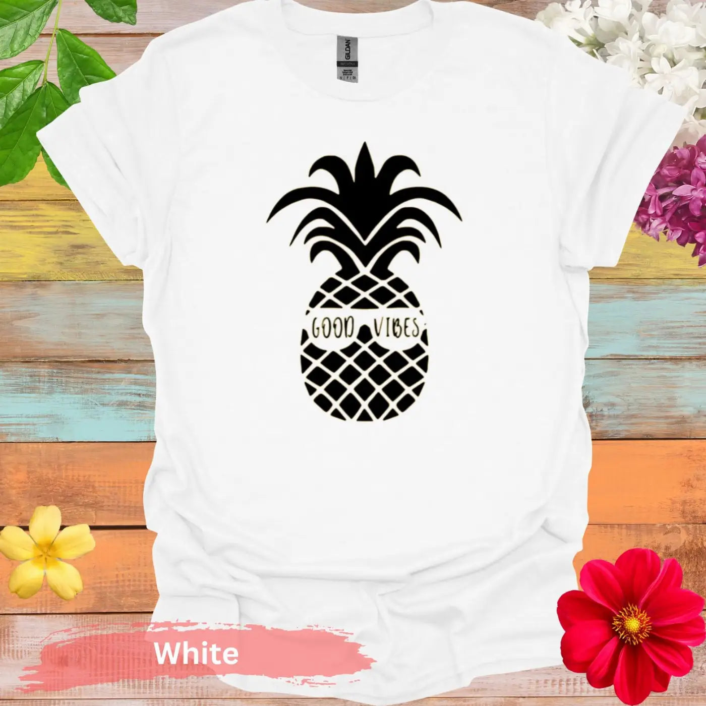 Good Vibes Pineapple Graphic T-shirt - S / White - Physical Item