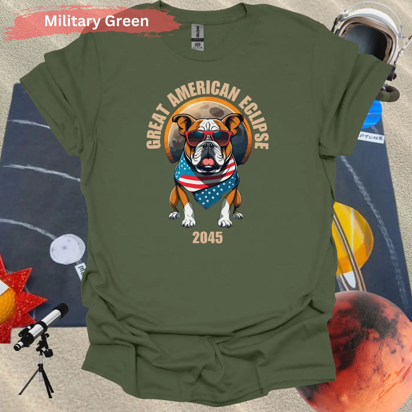 Great American Eclipse 2045 Bulldog T-Shirt - Physical Item