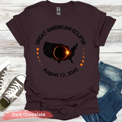 Great American Eclipse August 12 2045 T-Shirt - S / Dark Chocolate - Physical Item