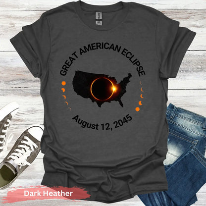 Great American Eclipse August 12 2045 T-Shirt - S / Dark Heather - Physical Item