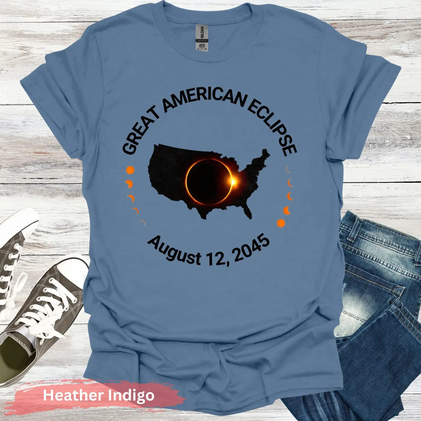 Great American Eclipse August 12 2045 T-Shirt - S / Heather Indigo - Physical Item