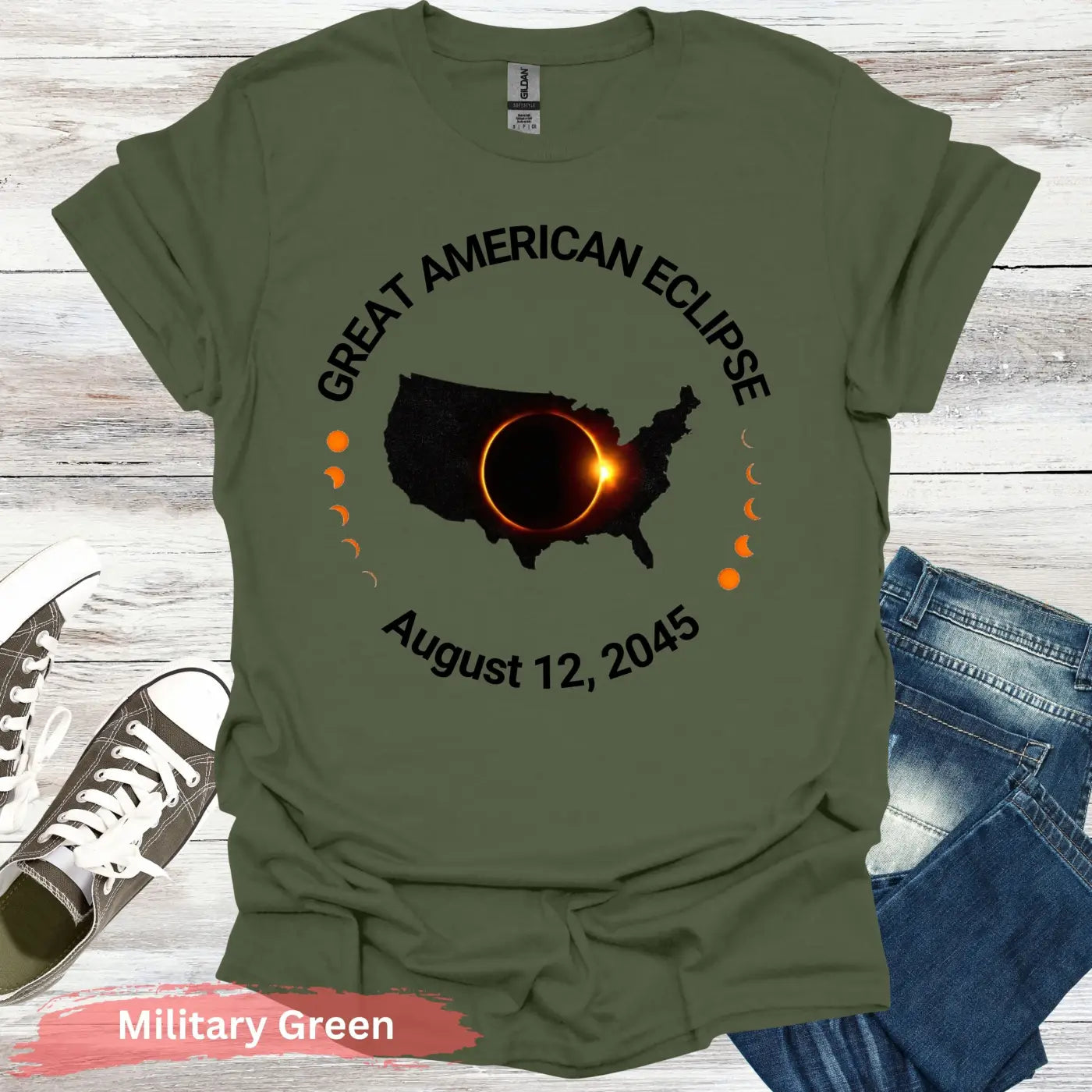 Great American Eclipse August 12 2045 T-Shirt - S / Military Green - Physical Item