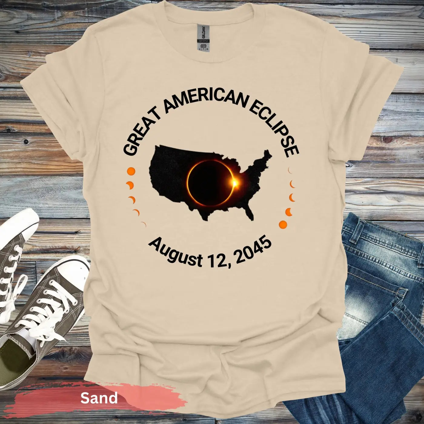 Great American Eclipse August 12 2045 T-Shirt - S / Sand - Physical Item