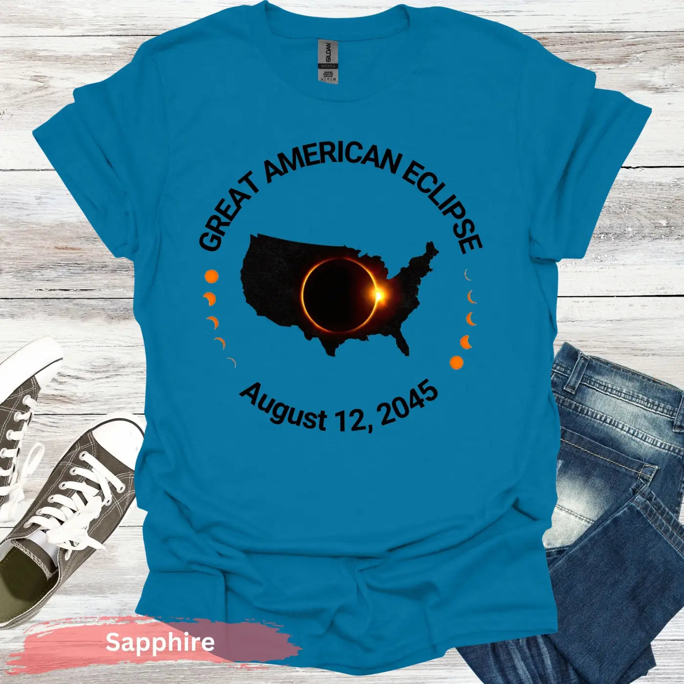 Great American Eclipse August 12 2045 T-Shirt - S / Sapphire - Physical Item