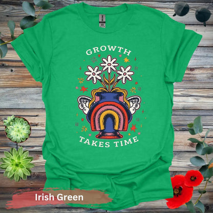 Growth Takes Time Rainbow Floral T-shirt - S / Irish Green - Physical Item