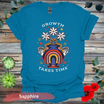 Growth Takes Time Rainbow Floral T-shirt - S / Sapphire - Physical Item