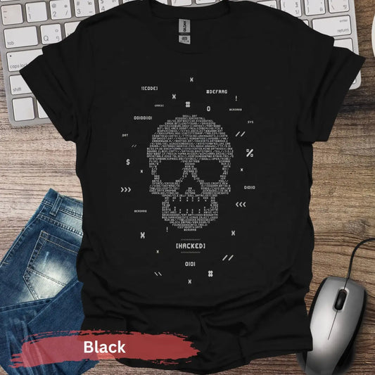 Hacked Skull Code T-shirt - S / Black - Physical Item